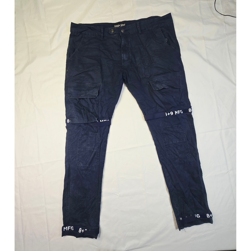 8&9 MFG Men's Vintage Wash Cargo Pants 36 X 30 Navy Blue Streetwear Utility B68